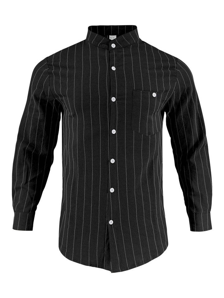 Men's long sleeve shirt with modern stand-up collar and fine striped pattern Lune London