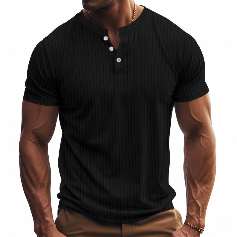 Men's Short Sleeve Henley T-Shirt with Striped Pattern and Convenient Buttons Lune London