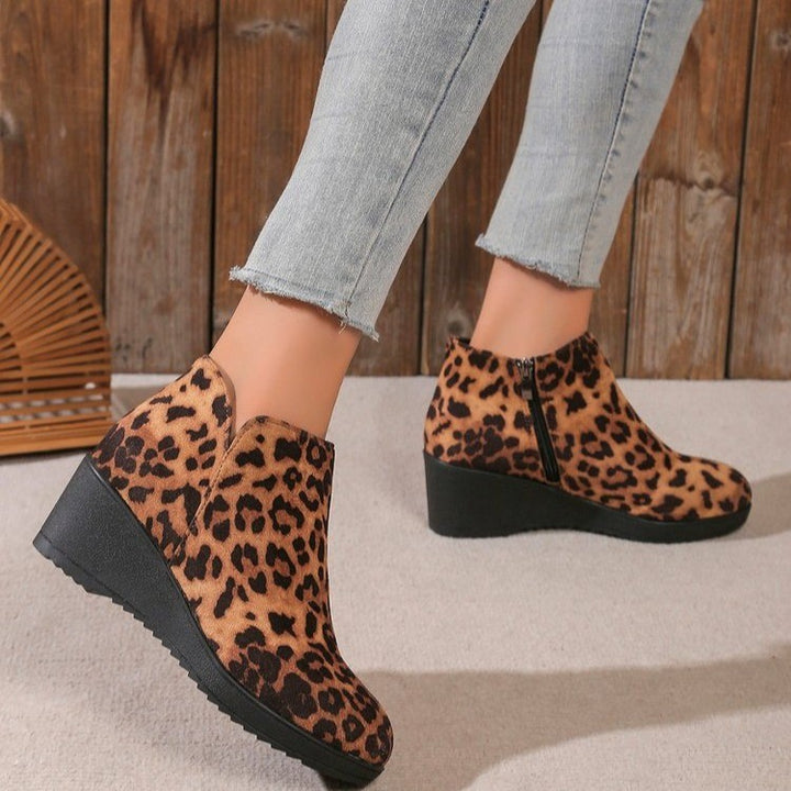 Women’s platform heel ankle boots in soft suede Lune London