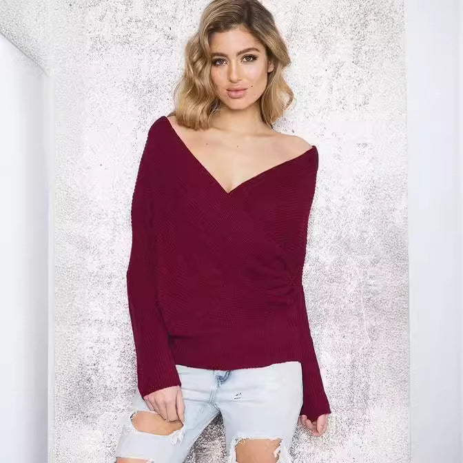Wrap sweater for women with an open shoulder design and a relaxed chic silhouette