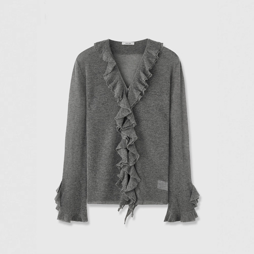 Pull tricoté pour femmes avec décoration en volants Chic & Stil