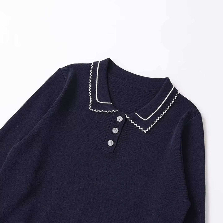 Pull en tricot pour femmes avec col polo et patte de boutonnage Chic & Stil