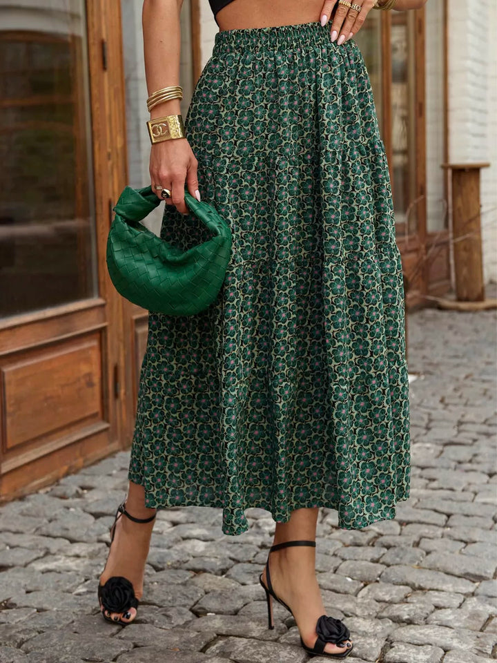 Long ruffled skirt for women in lightweight and flowy fabric with elastic waistband Lune London