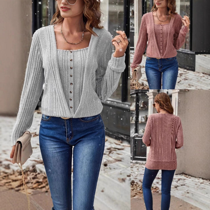 Ladies casual knit top with refined button details Lune London