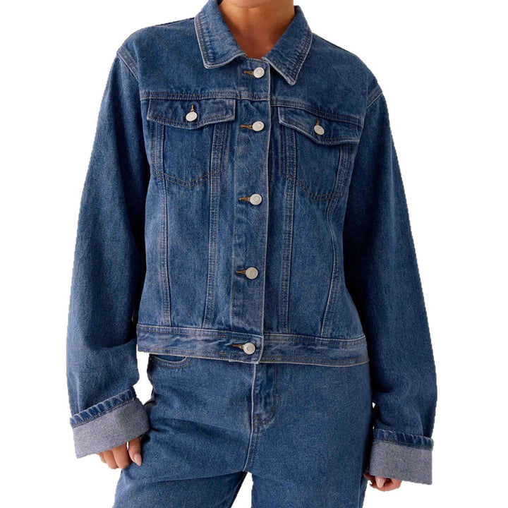 Women trendy denim jacket in casual cut with patch pockets and button details Lune London