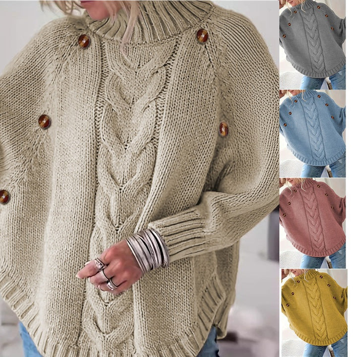 Thick knitted sweater for women with a modern braid design and practical buttons Lune London