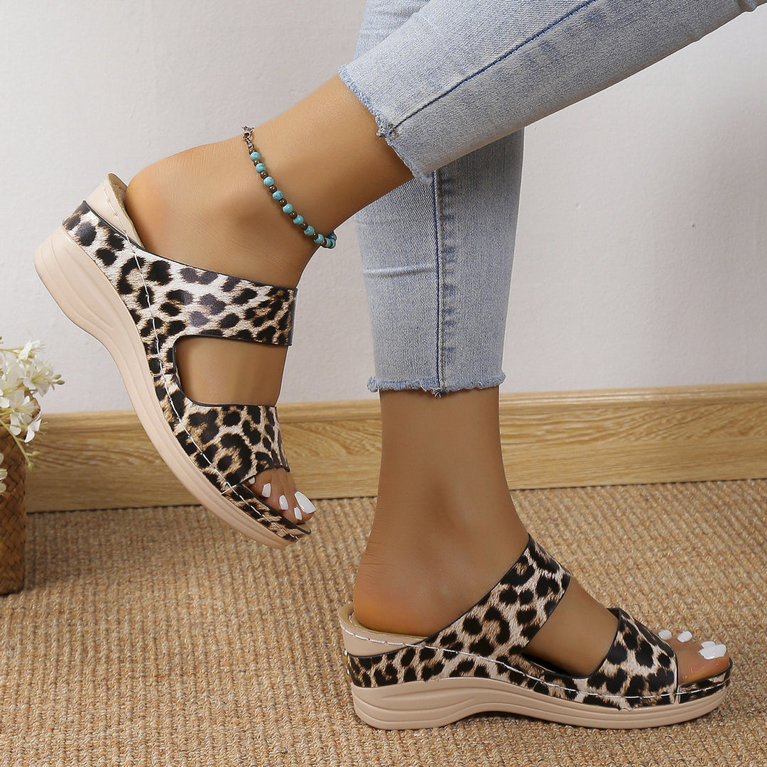 Lune London elegant wedge heel sandals for women with leopard print