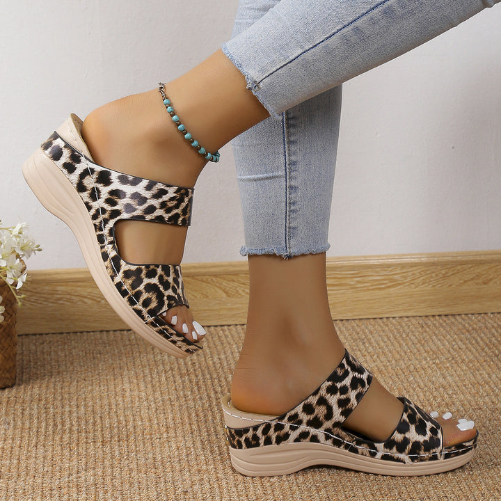 Lune London elegant wedge heel sandals for women with leopard print