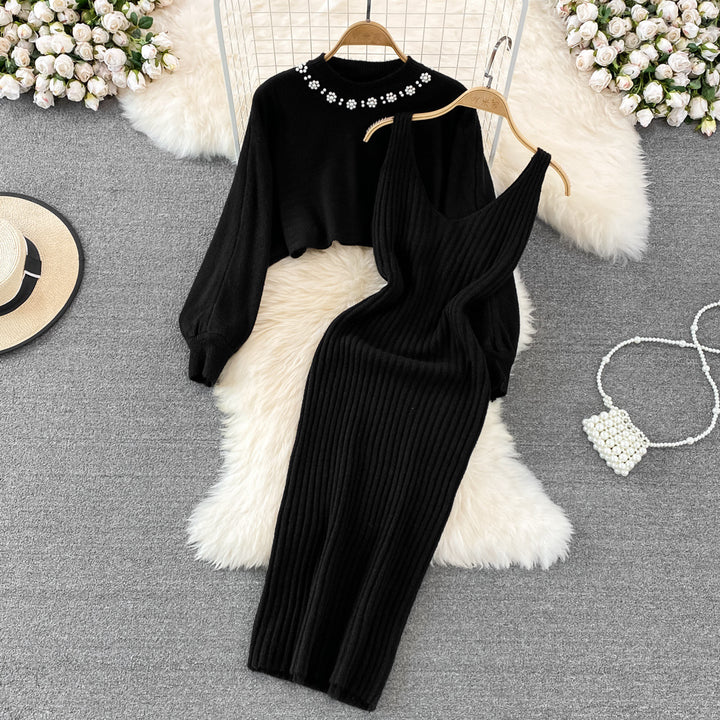 Knitted dress for women with modern V-neck and casual short sweater Lune London