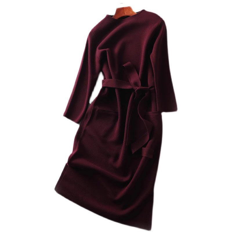 Elegant knitted midi dress for women with belted waist Lune London