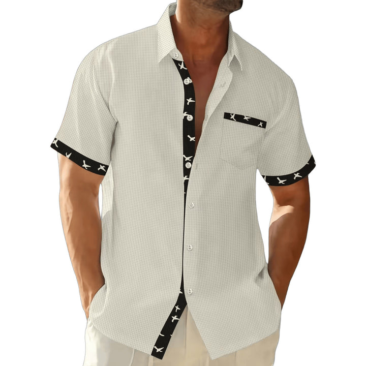 Casual short-sleeve shirt for men with a unique collar and a Lune London striped design