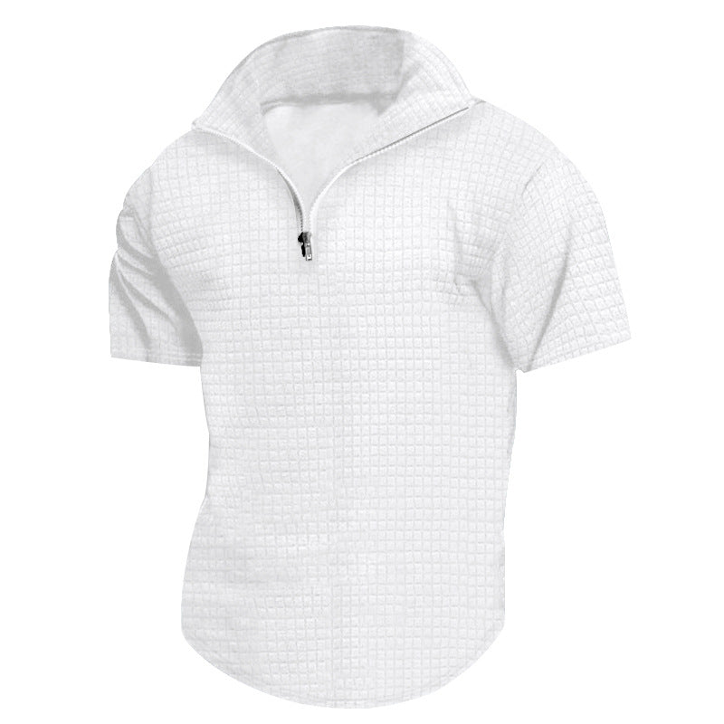 Functional short-sleeve shirt for men with modern stand-up collar and zipper Lune London