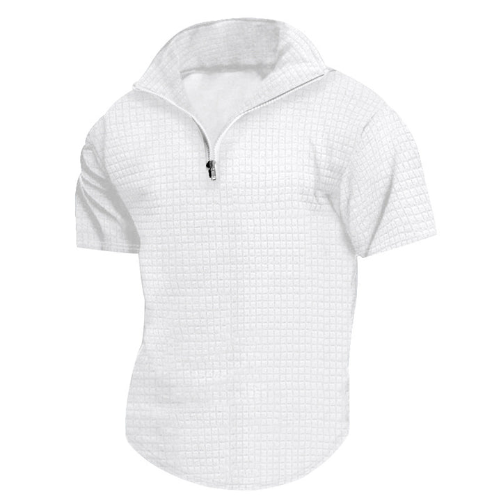 Functional short-sleeve shirt for men with modern stand-up collar and zipper Lune London