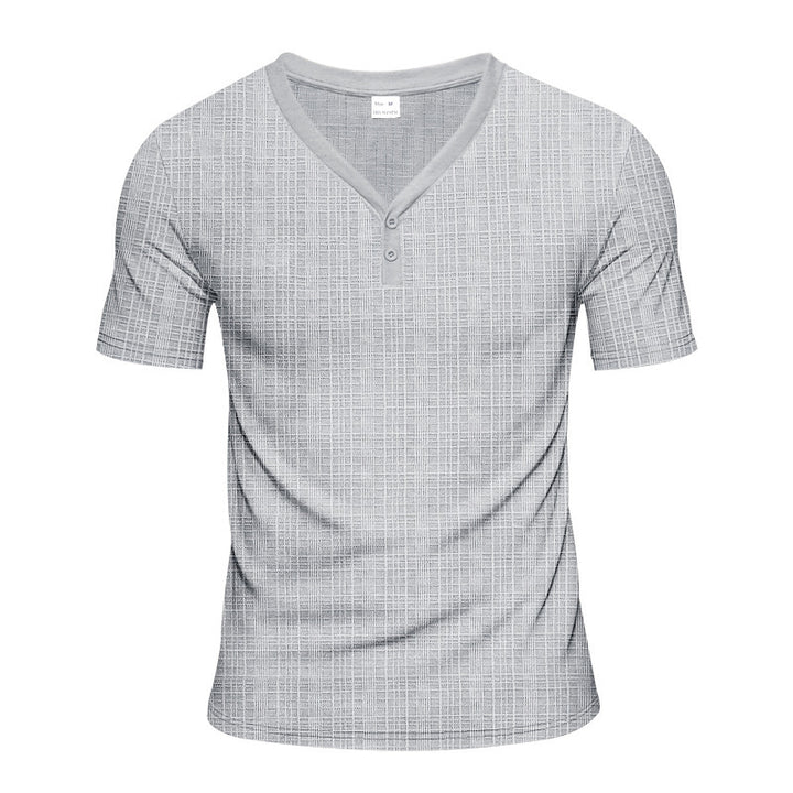 Men's short sleeve Henley t-shirt with geometric structure design and trendy V-neck Lune London