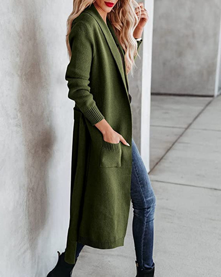 Knit coat for women with belt and practical pockets Lune Londonl