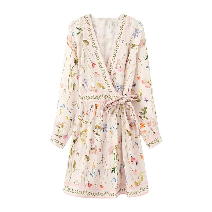 Kimono dress for women with floral pattern and waist belt Lune London