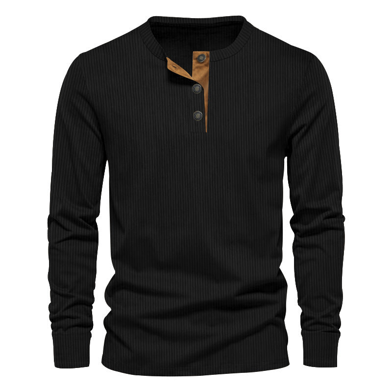 Men's long sleeve Henley shirt with a structured ribbed look and chic and stylish accents