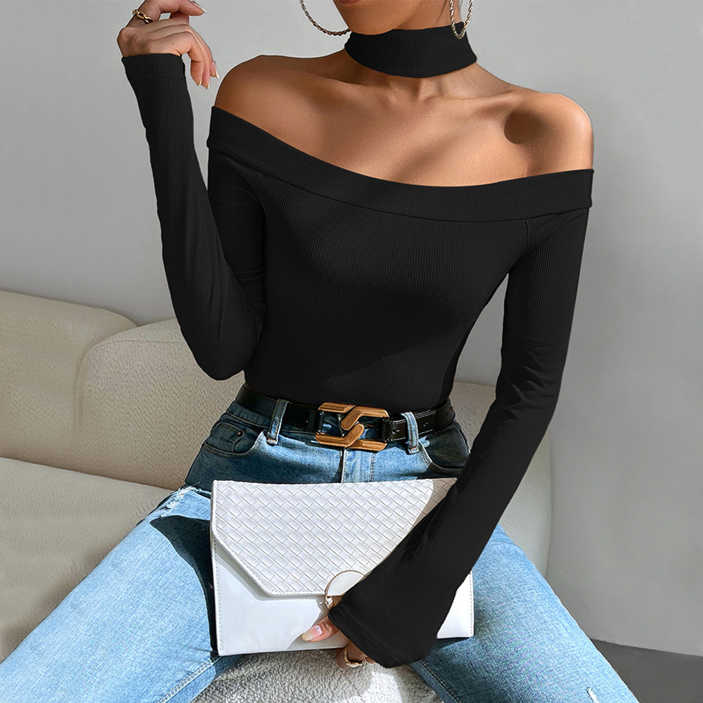 T-shirt à manches longues décolleté avec design élégant en nœud pour femmes Chic & Stil