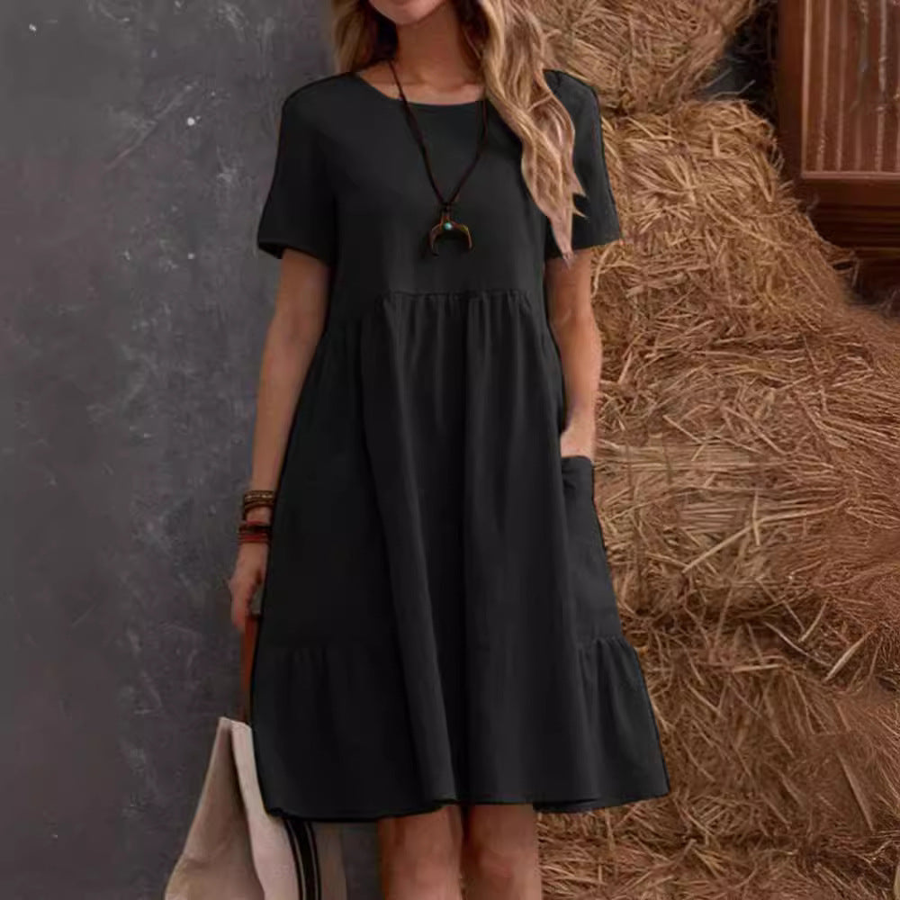 Casual cotton dress for women with pockets and ruffle Chic and Style