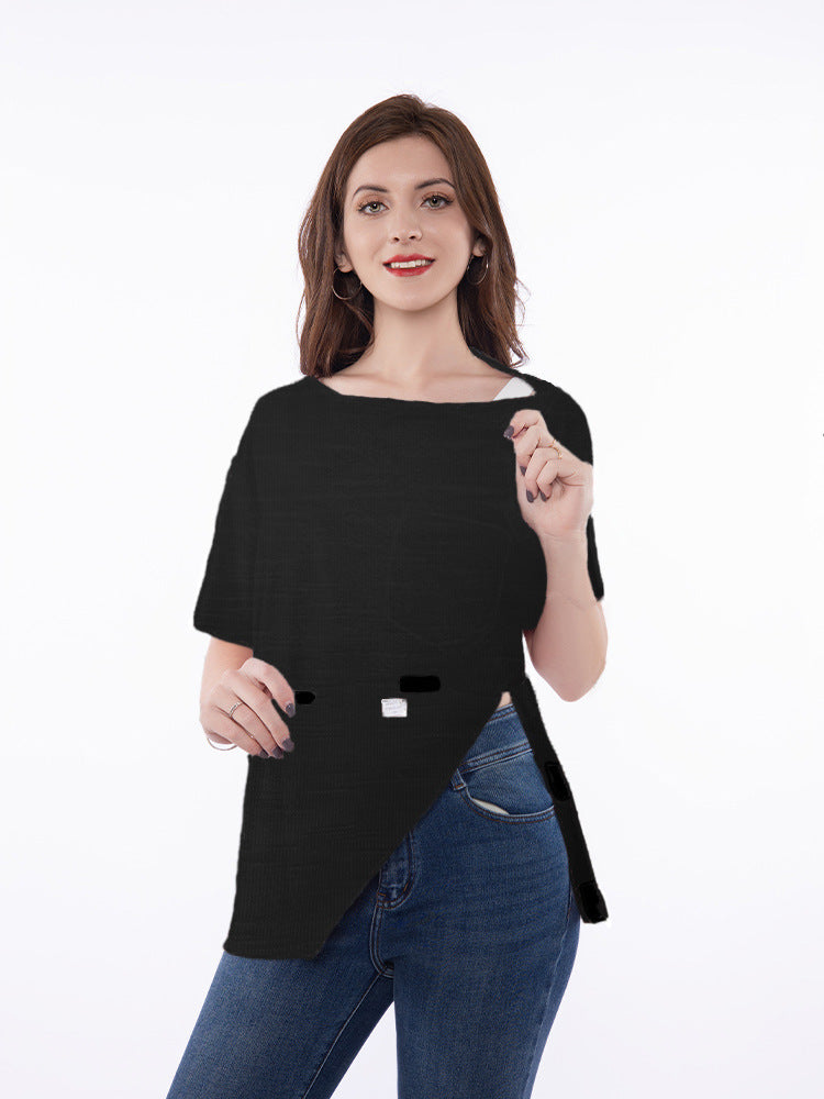 Trendy short sleeve t-shirt for women with innovative cut and playful details Lune London