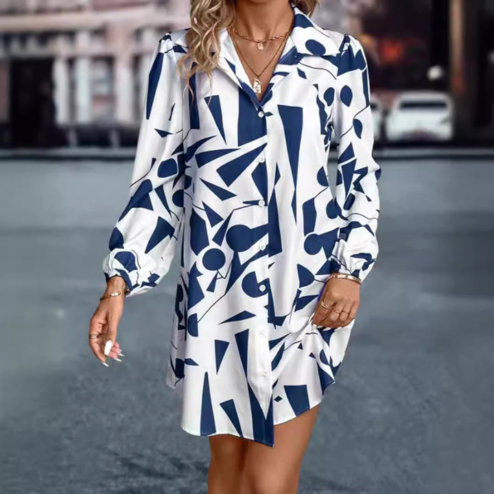 Robe blouse femme avec motif géométrique et détails de boutons Chic & Stil