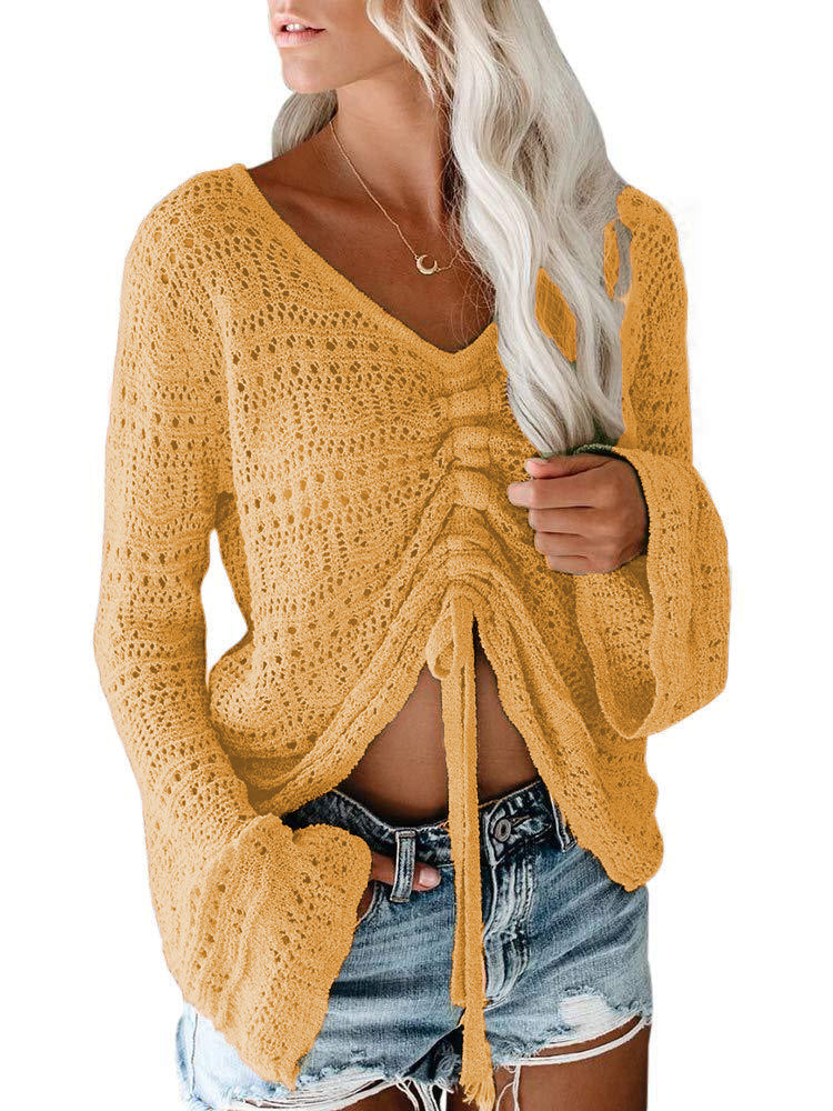Women's trendy V-neck sweater with gathers Lune London