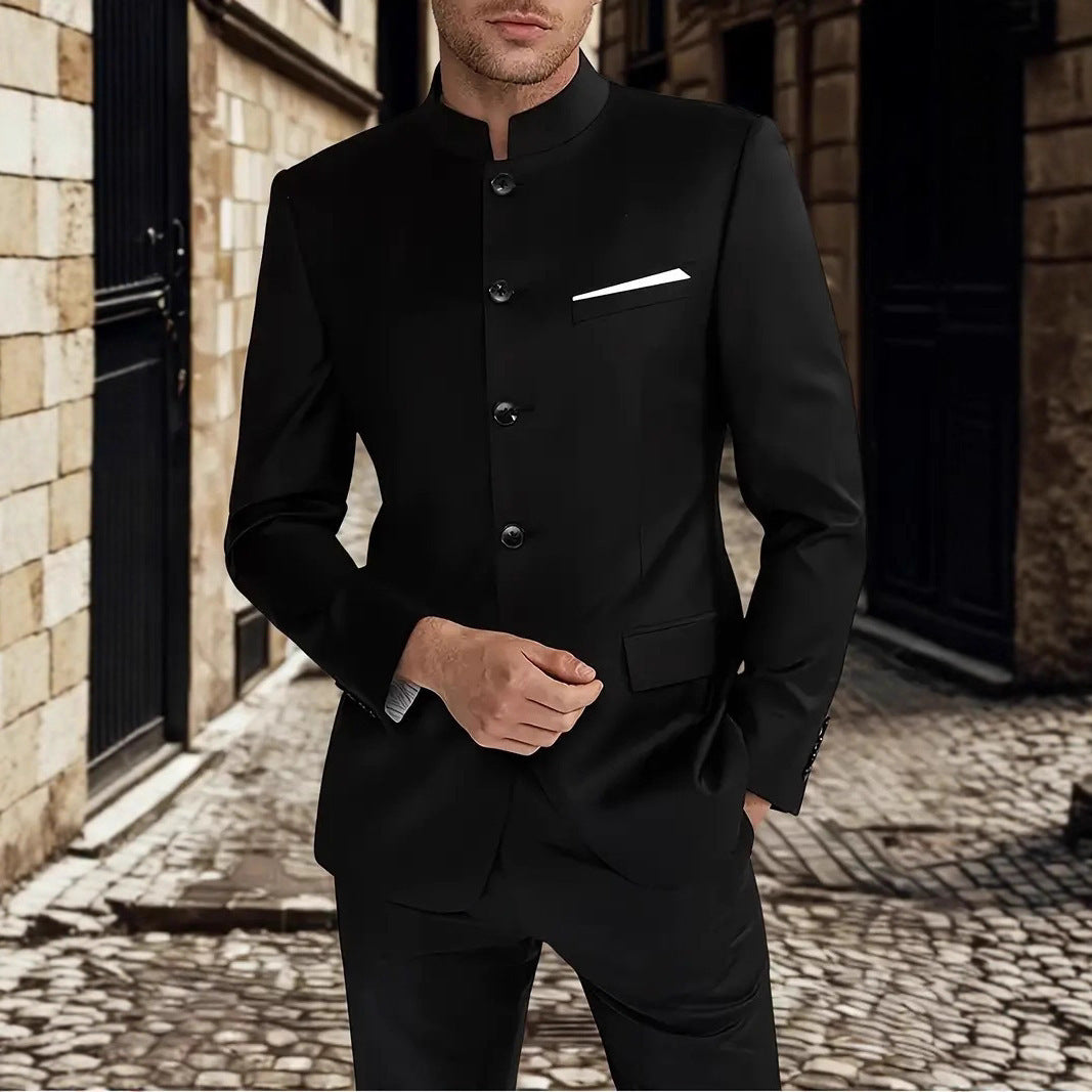 Men’s Modern Suit Blazer with High Collar – Elegant Tailored Fit | Lune London