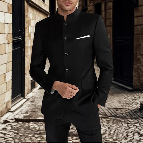 Men’s Modern Suit Blazer with High Collar – Elegant Tailored Fit | Lune London