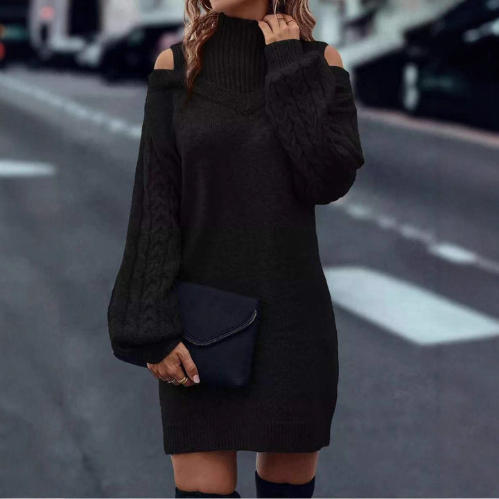 Knitted dress for women with off-shoulder design and unique twisted knit Lune London