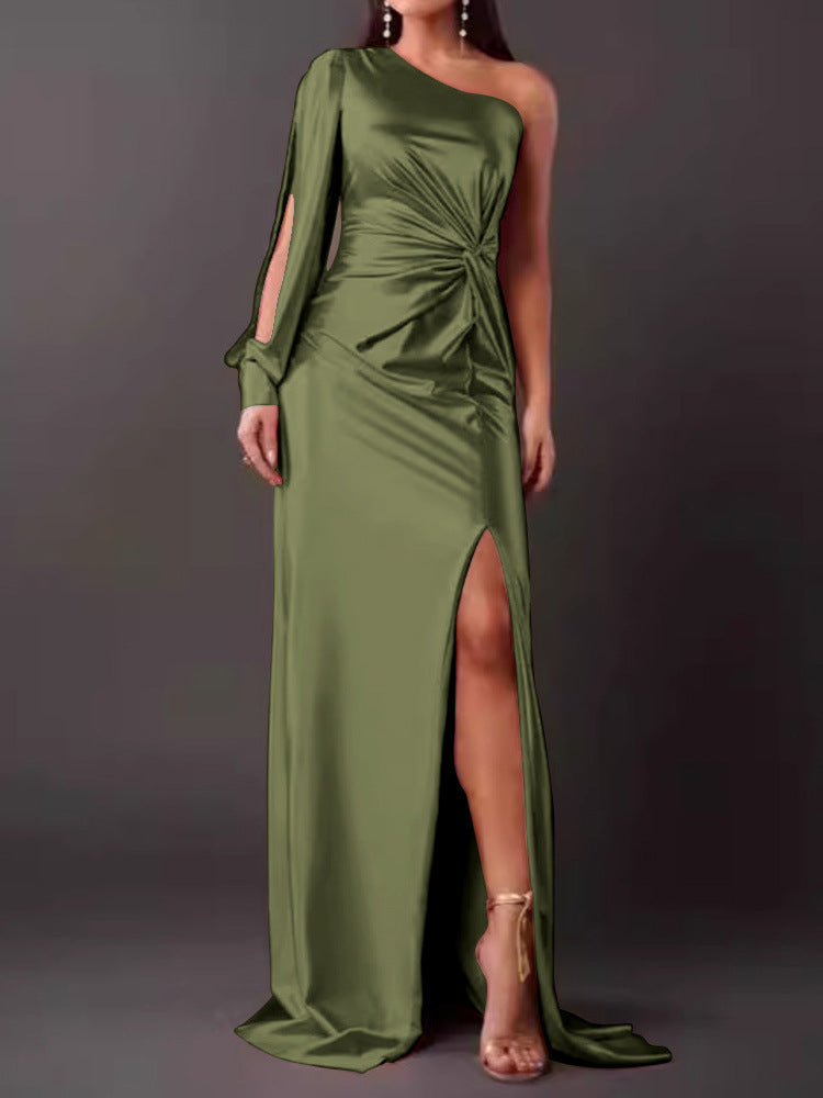 Women's Evening Dress with Asymmetric Neckline and Elegant Pleats Lune London