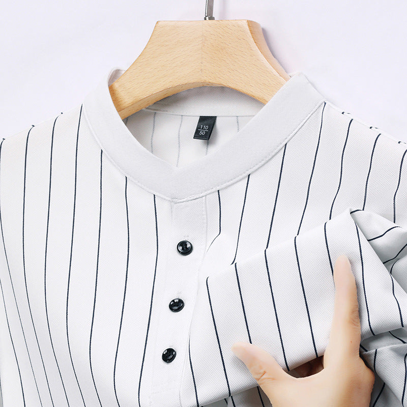 Men's polo shirt with an elegant striped pattern and a high-quality button placket Lune London