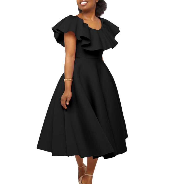 Maxi dress for women with a voluminous collar and a fluid skirt Lune London