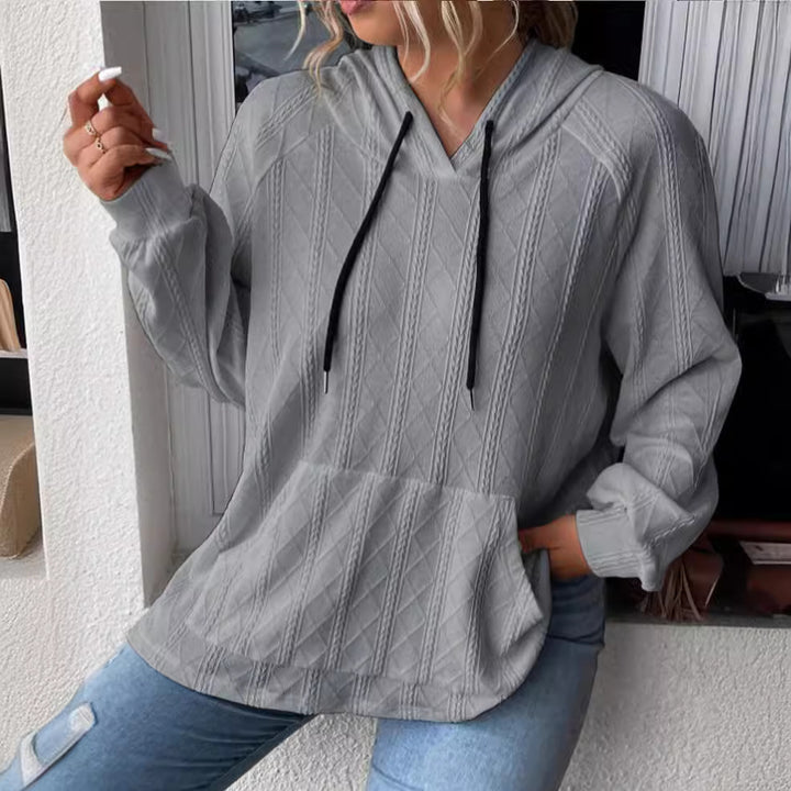 Women's Large Knit Hoodie with V-Neck and Stylish Chic Hood
