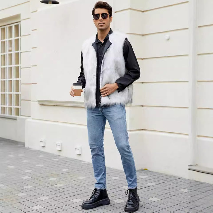 Men's faux fur vest with modern cut and practical pockets Lune London