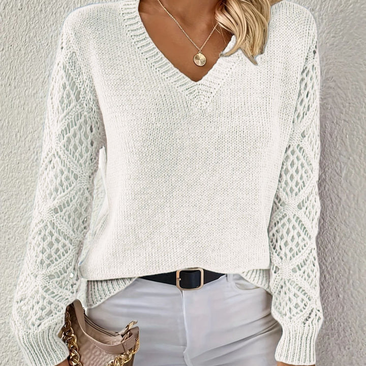 Knitted sweater for women with V-neck and crocheted sleeves Lune London