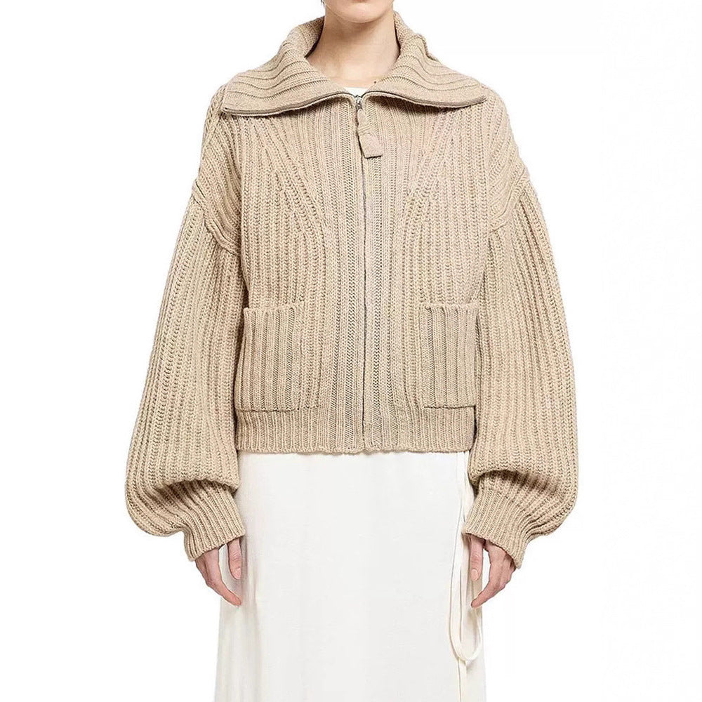 Pull en maille épaisse à la mode pour femmes avec col montant et poches pratiques Chic & Stil