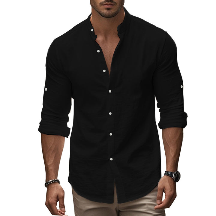 Stylish long sleeve shirt for men with modern stand-up collar and practical button details Lune London
