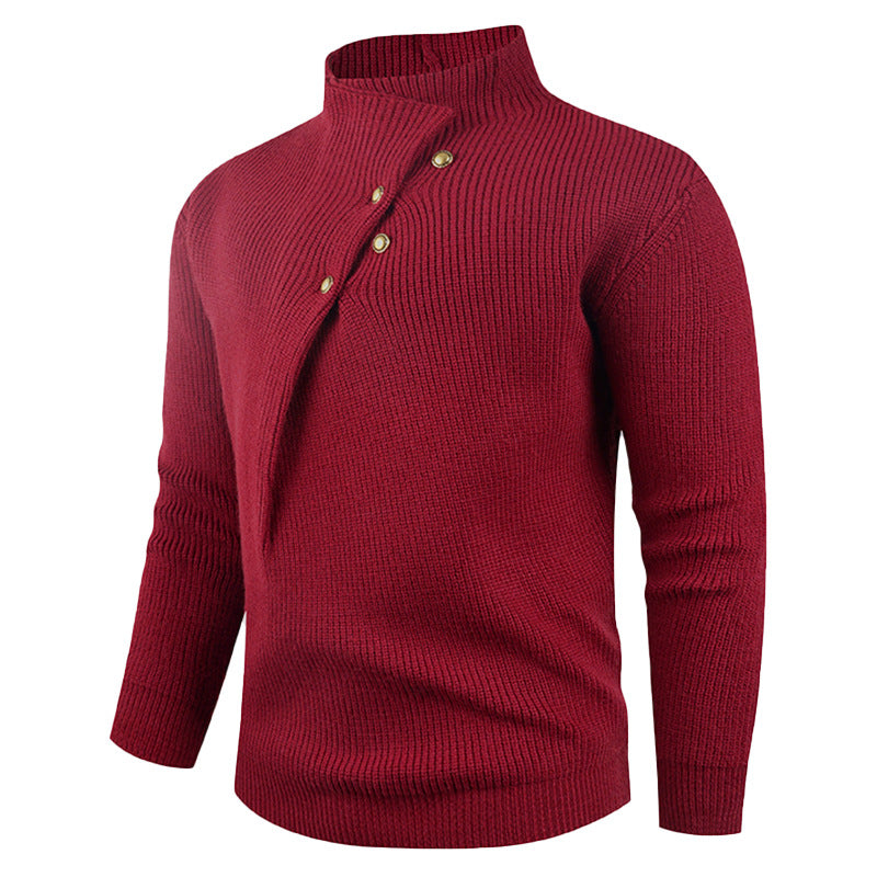 Knitted sweater for men with a modern high collar and decorative buttons Lune London