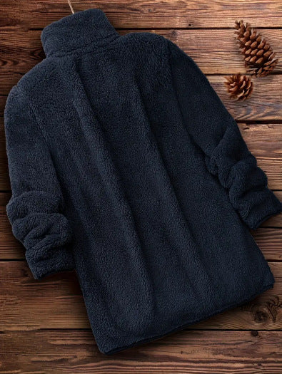Ladies Soft Teddy Jacket with High Collar and Side Pockets Lune London