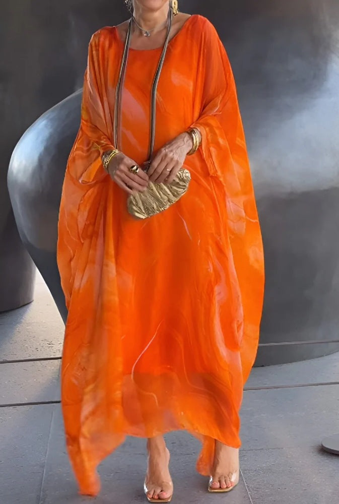 Fluid kaftan dress for women with a catchy pattern Lune London