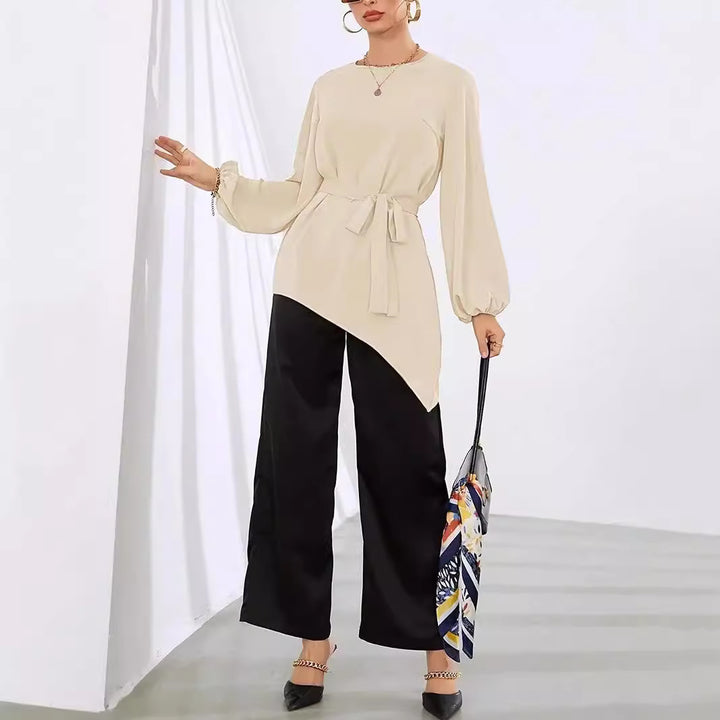 Ladies elegant top with asymmetric hem and shaping Lune London