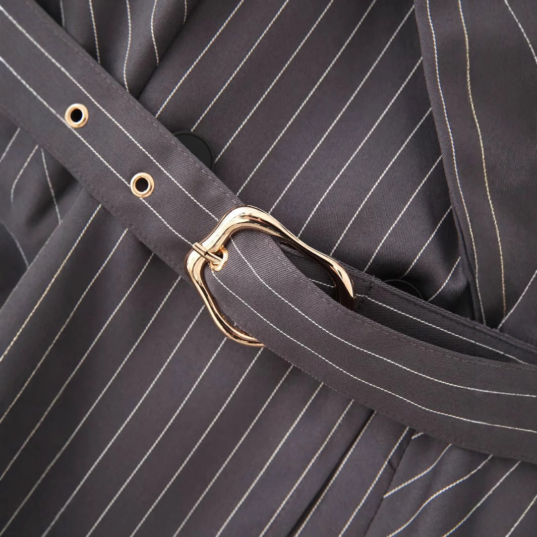 Striped blazers jacket for women with a defined waist and an elegant belt Lune London