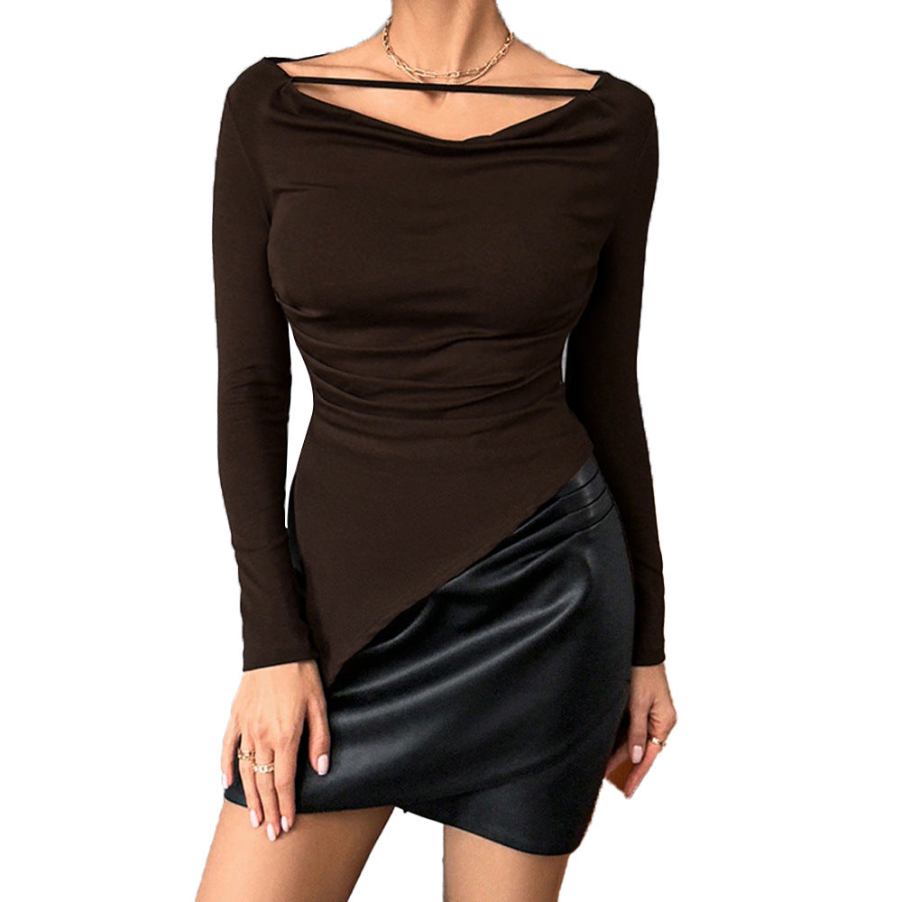 T-shirt à manches longues pour femmes avec coupe asymétrique raffinée et design d'épaule unique Chic & Stil