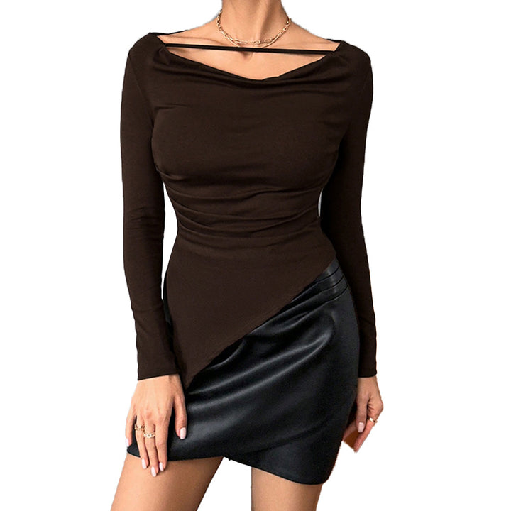 T-shirt à manches longues pour femmes avec coupe asymétrique raffinée et design d'épaule unique Chic & Stil