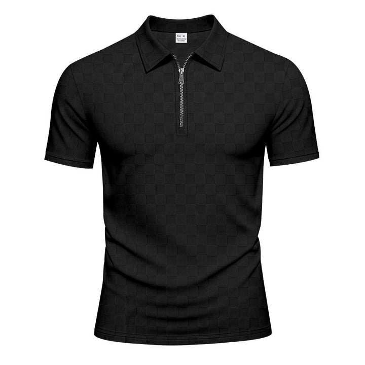 Modern short-sleeved polo for men with zipper and check pattern Lune London