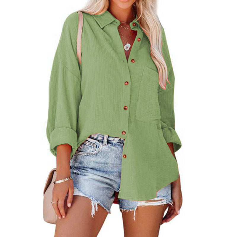 Chiffon shirt for women with wide sleeves and a practical chest pocket Lune London