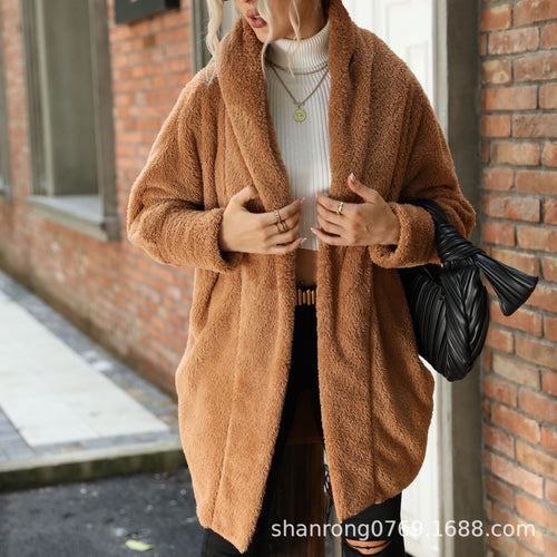 Ladies Oversized Cozy Plush Coat with Large Collar Lune London