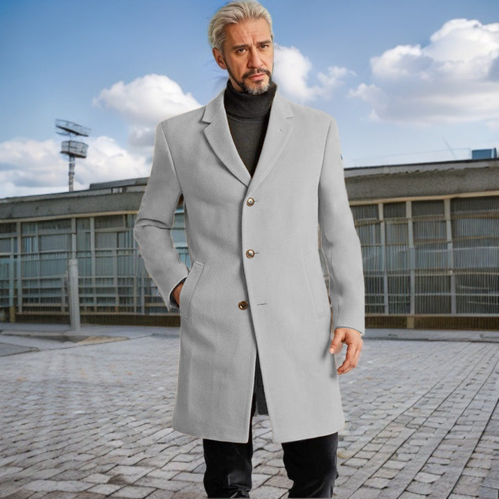 Men's Elegant Long Coat with Trendy Buttons and High-Quality Fabric Lune London