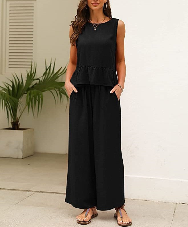 Lightweight ladies jumpsuit with ruffled hem Lune London