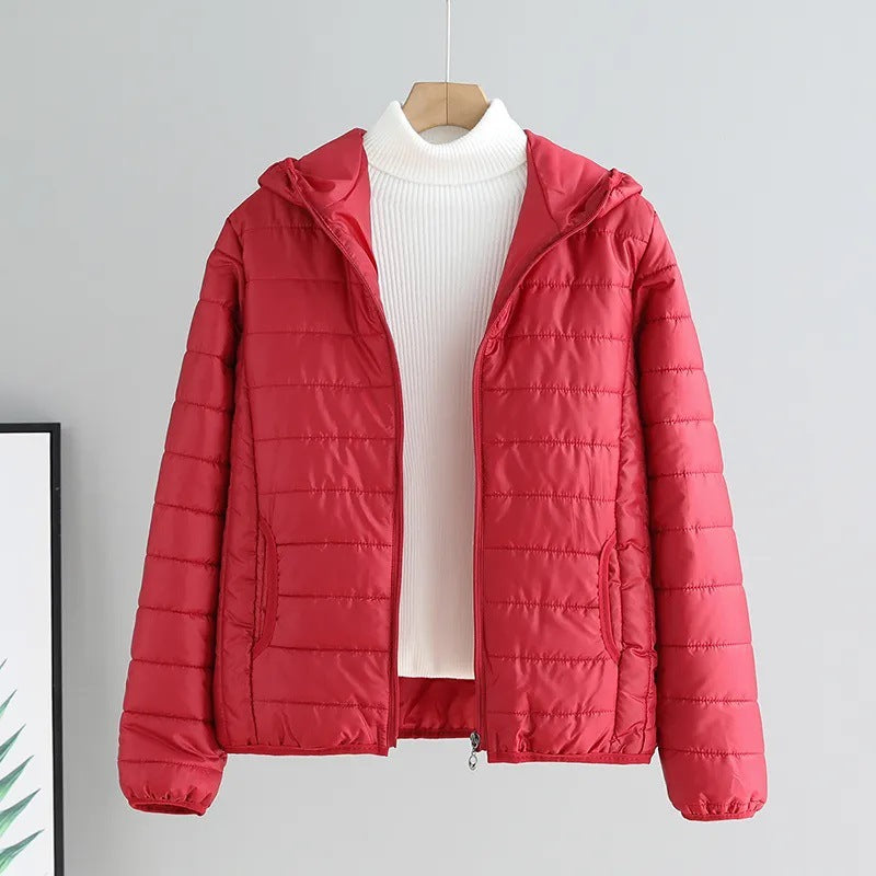 Ladies quilted transitional jacket with practical pockets and hood Lune London
